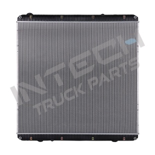 Alternative view of Radiator - 13-17 Freightliner Cascadia, Outlet on the lower right
