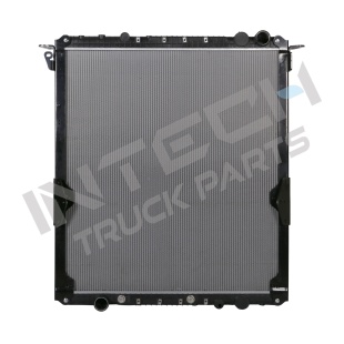 Radiator - 08-13 Freightliner Cascadia, Outlet on the lower left side, 115001 with frame, (bracket at upper left corner has bolt)